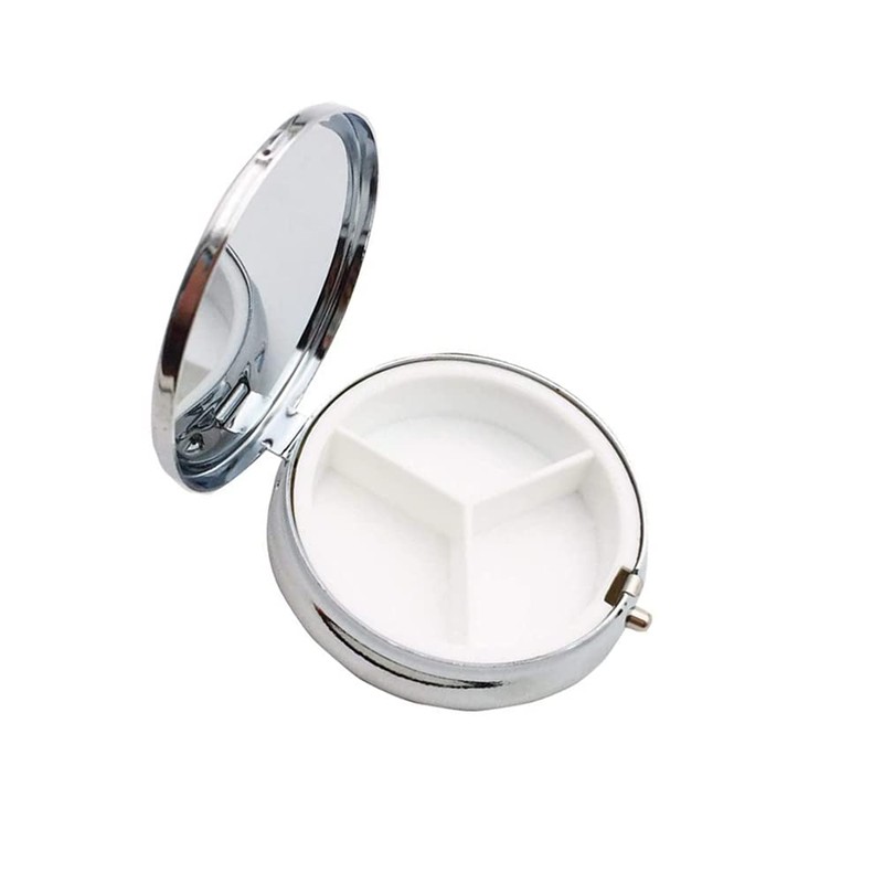 1 x Portable Round Metal Pill Box Mini Pill Organizer