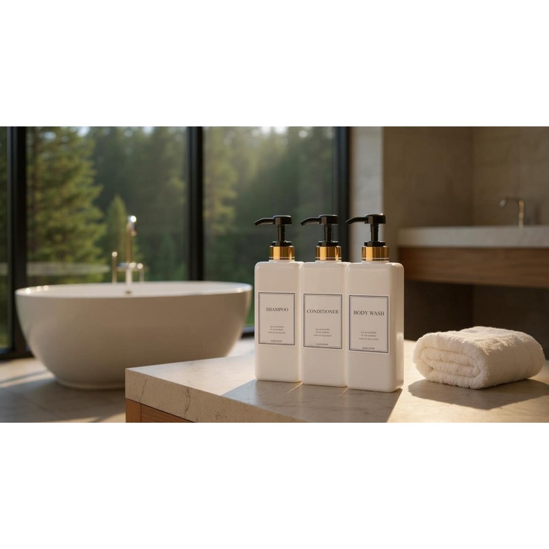 Shampoo and Conditioner Dispenser - Modern Gold Design Large 27oz