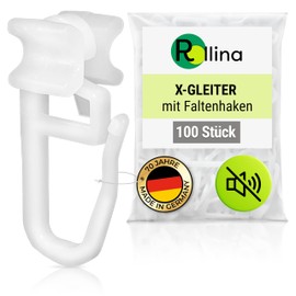 Rollina X-Glider Curtain Hooks for Rails with 6 mm Inner Track Width, Curtain Hooks, Curtain Gliders for 6 mm Running Channel, Made in Germany