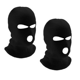 LINSOCLE 2 x Balaclava, 3-Hole Knitted Balaclava, Balaclava, 3-Hole Black Balaclava, Ski Mask, Full Face Cover for Motorcycle and Bicycle (Black + Black)