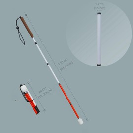 Carbon Fiber Folding Blind Walking Stick with Rolling Tip (One Extra Tip Included) - White Cane for Visually Impaired and Low Vision (Folds Down 5 Sections) (Brown Handle, 43.3 inch (110 cm))