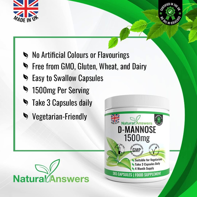 D-Mannose | 365 Capsules | Max Strength 1500mg per Serving