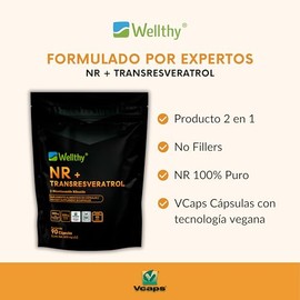 Wellthy Tranresveratrol Caps Nicotinamide Riboside Resveratrol Alta Biodisponibilidad 1000mg Por Porción Vcaps Cápsulas Veganas Bottle Free