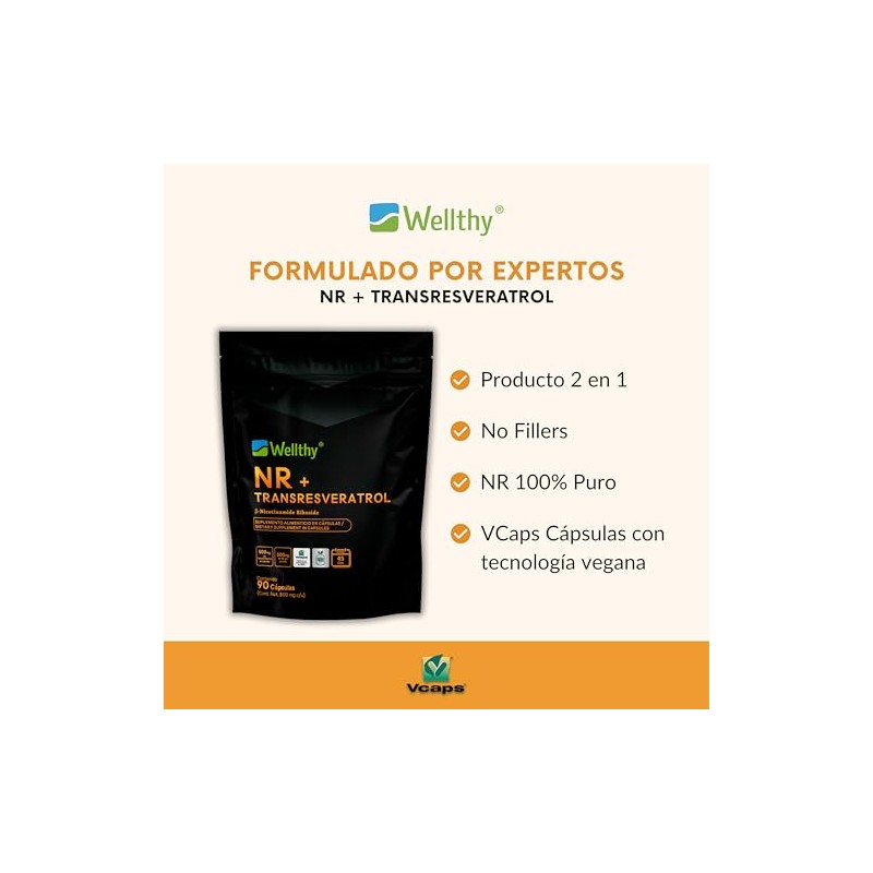 Wellthy Tranresveratrol Caps Nicotinamide Riboside Resveratrol Alta Biodisponibilidad 1000mg Por