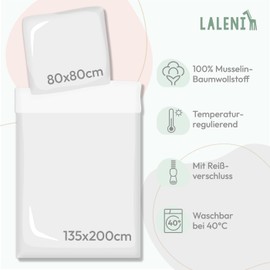 Laleni Kinderbettwäsche 135x200 cm aus Baumwolle - Musselin Bettwäsche 135x200 cm cm + Musselin Kissenbezug 80x80 cm - Oeko-TEX zertifizierte Baumwoll Bettwäsche 135x200 - Bettwäsche 135x200 Grün