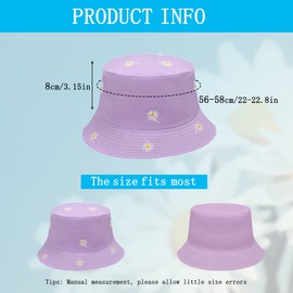 Bucket Hats Women - Daisy Embroidery Bucket Hat Ladies Summer Fisherman Hat Reversible Cotton Bucket Sun Hats Foldable Double-Side Hat for Teens Girls Travel Outdoor Purple
