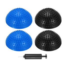 PATIKIL 4 Pcs Half Spiky Domes Balance Pods 6.7x3.1 Inch, Balance Trainer Dots with Hand Pump for Core Body Balancing Stability Training Foot Massage, Blue/Black