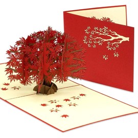 LINPopUp®, LIN17629, Pop Up Card Tree, Nature, Birthday, Greeting Card Tree, 3D Card Wedding, Mother's Day Cards, Voucher Garden, Maple Red, N362