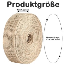 Jute Ribbon, Jute Ribbon Roll 1 cm Fine, 10 m Jute Ribbon Vintage, Jute Ribbon Wide, Decorative Ribbon Jute for DIY Craft Packaging, Gift, Christmas, Dining Table, Bouquet Decoration