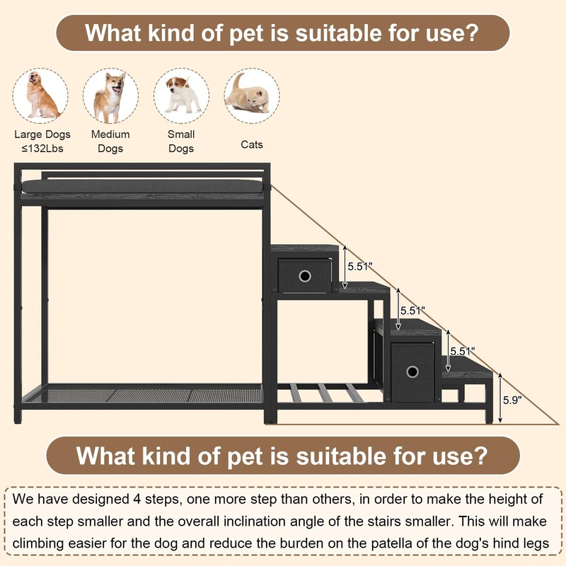Saudism Pet Bunk Bed with Removable Stairs and 2 Drawers,