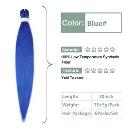 YDDM Pre Stretched Braiding Hair Braiding Hair Extensions Blue Braids Extensions Hair 20 Inch 6packs Box Braid Hair Extensions Hair For Braiding Crochet Hair Braiding (20 Inch, Blue#)