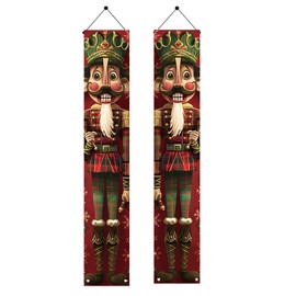 Saoplasa 2PCS Christmas Nutcracker Porch Banner Red Green Soldier Hanging Banner Decorations 71 x 12 Inch Outdoor Front Door Sign Holiday Decor for Winter Yard Entrance Party Wall Display