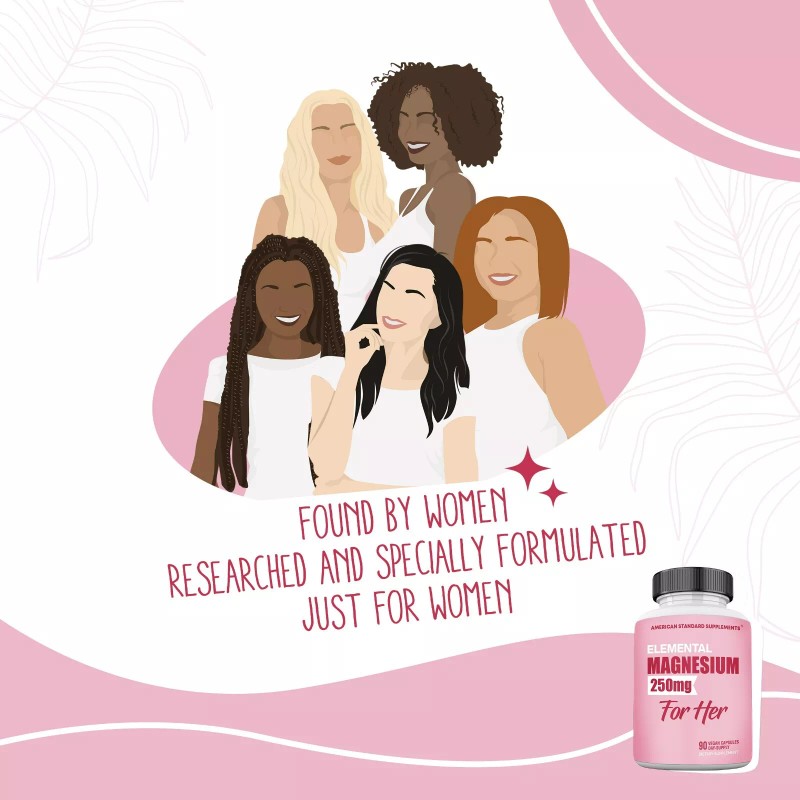 American Standard Supplements Magnesium Glycinate for Women 250mg Per Capsule