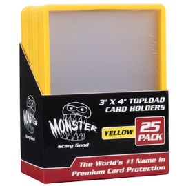 Monster Top Loaders for Collectible Trading Cards- 25 Count 3"x4" Clear Hard Plastic Protector (Yellow Border)- Easily Sort Your TCG Cards By Color- Compatible with MTG Magic Gathering, Yugioh, Sports