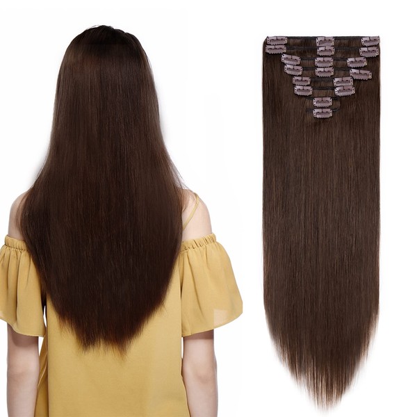 MY-LADY Clip In Hair Extensions 100% Real Human Hair 13 Inch 8pcs Remy Real Hair Extension Clip ins #4 Medium Brown 80g Real Full Head Soft Natural Extension
