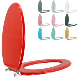 BLOFDE Elongated Toilet Seat Wood Toilet Seat Prevent Shifting with Zinc Alloy Hinges American Standard Size Toilet Seat Easy to Install also Easy to Clean (Elongated,Sparkling Christmas Red)