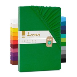 Lavea Fitted Sheet 180 x 200 cm - 200 x 200 - Made of Breathable Cotton - Perfect Fit for Standard Mattresses up to 20 cm - Forest Green Bed Sheet with Elastic Band - Jersey Fitted Sheet 180 x 200 cm