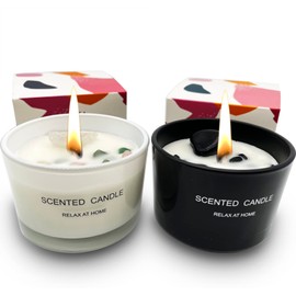 Healing Crystal Candles Chakra Jar Candle Soy Candle Gifts for Women Scented Candle Set 2 Pack Black and White