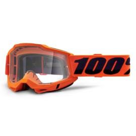 100% Accuri 2 Goggles - Eyewear for Motocross & Mountain Biking - Goggles for Dirt Bikes, Motorcycles & Bike Sports - Neon/Orange, Clear Lens