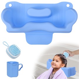 Jhua Portable Hair Washing Station for Kids Sink Bathtub Hair Washing Basin, Silicone Tear-Free Shampoo Bowl Wash Basin with Rinser Cup, Scalp Massager, Neck Support for Children Kids Teens Seniors