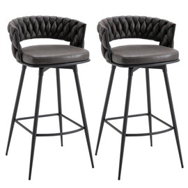BV Counter Height Bar Stools Set of 2, 26 inch Seat Height Bar Stools, 180° Swivel Barstools with Woven Back and Footrest, Suede Fabric Counter Stools for Kitchen Island, Bar Pub