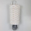 AuldHome Wicker Grocery Bag Holder (Whitewashed); Wall-Mounted Rustic Farmhouse Plastic