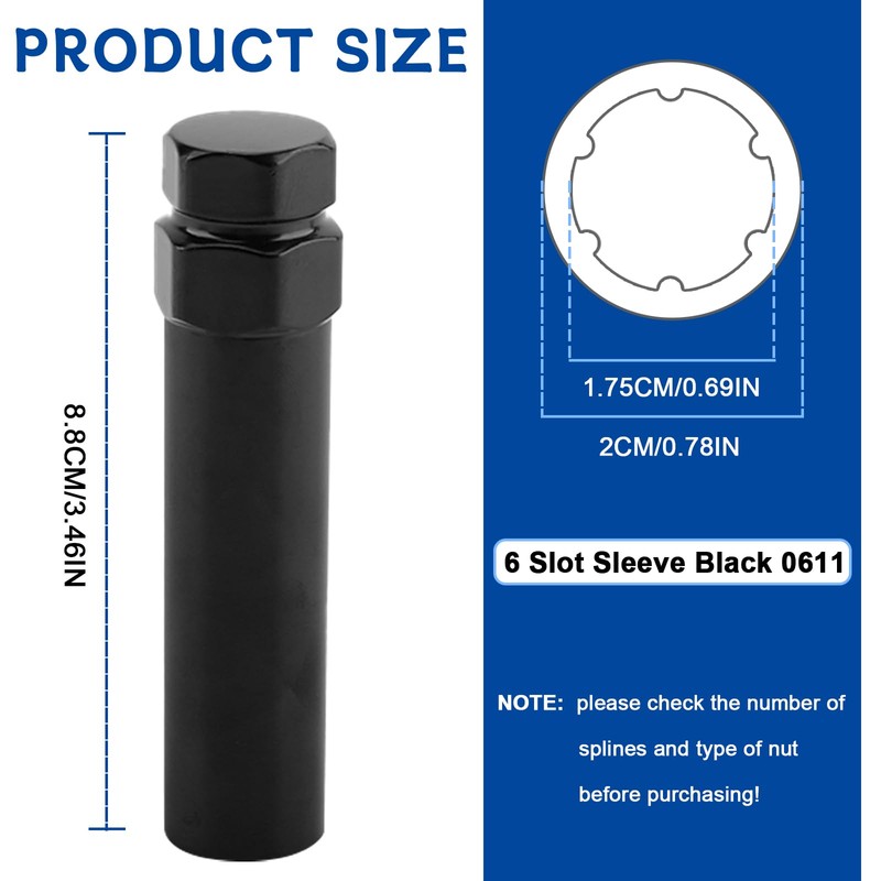 Small 6 Spline Lug Nut Socket,Wheel Lock Key for 19