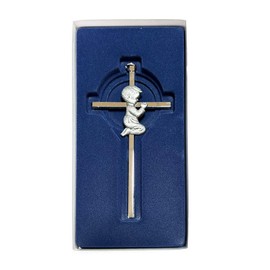Silver Wall Cross Decor Baptism Gifts Praying,Great for Christening,First Holy Communion,Shower Catholic Gift