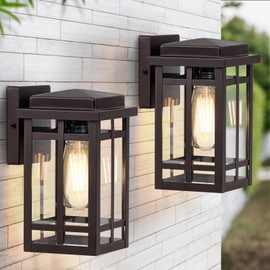 MYHXQ 9.76'' Outdoor Wall Light Fixtures 2 Packs, Waterproof Porch Lights Lanterns, Exterior Modern Brown Wall Mount Lighting, Anti-Rust E26 Outside Scones for House Front Door Garage Patio, 2 Pack