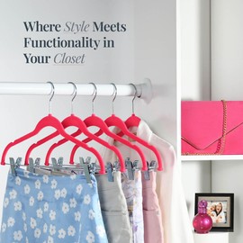 Home-it 10 Pack Clothes Hangers with Clips Pink Velvet Hangers use for Skirt Hangers Clothes Hanger Pants Hangers Ultra Thin No Slip