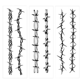 3 PCS Barb Wire Temporary Tattoos, Waterproof Lasts, Temp Realistic Fake Unique Tattoo for Women Men Kids Adults (Black)