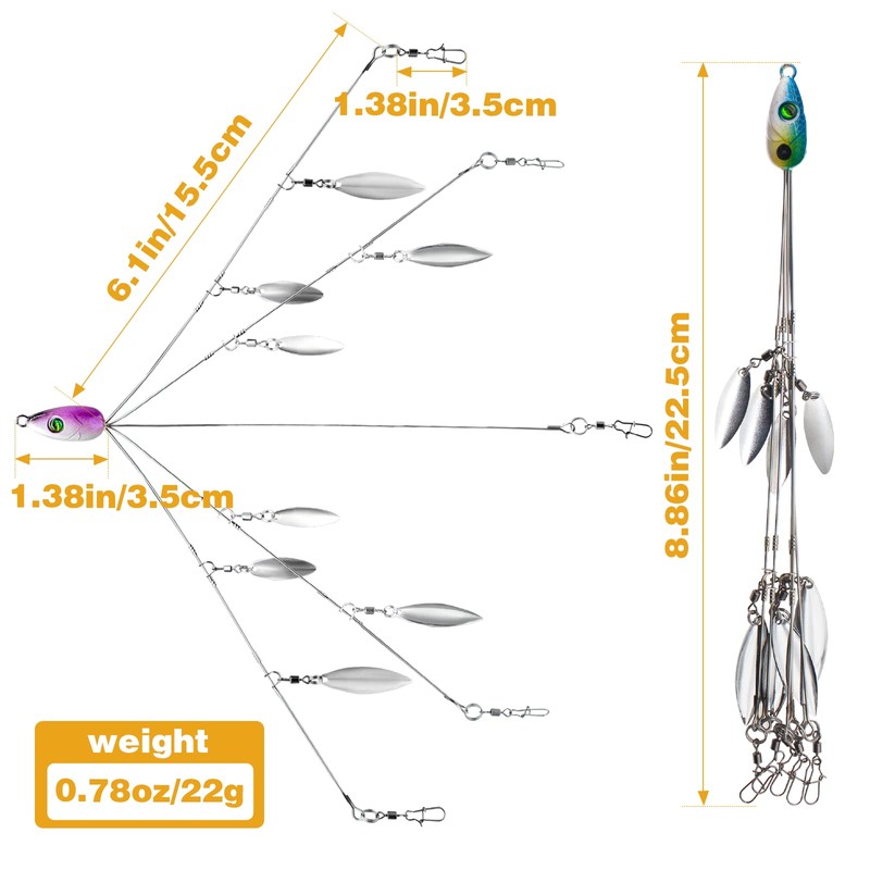 2 Pcs Alabama Rigs, 5 Arm Umbrella Rig Swimbait with