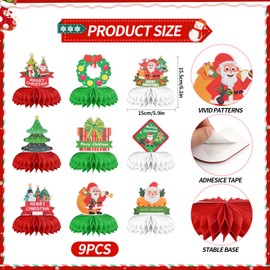 Bekecidi 9PCS Christmas Honeycomb Centrepieces, Christmas Honeycomb Table Topper Paper Christmas Decorations Red Green Honeycombs Balls for Christmas Party Decorations Indoor Outdoor