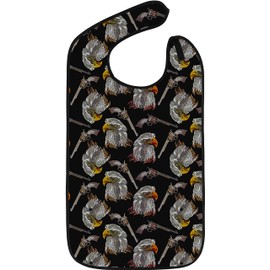 Adult Bibs for Eating: Reusable Bib with Crumb Catcher Pocket - For Men and Women (Desert Eagle)