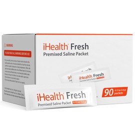 iHealth Fresh Premixed Saline Packet 90 Packets, 0.9% Isotonic Saline Solution for Electric Nasal Irrigator - Non-Iodized, Sinus Relief & Allergy Care