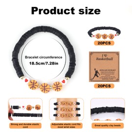 20pcs Basketball Bracelets, Basketball Gifts Beaded Sport Bracelet with Inspirational Cards Team Gifts Jewelry for Sport Lovers Players Presents (Black)