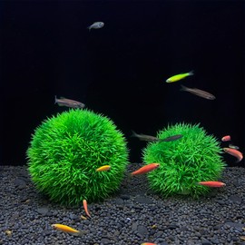 WEKVLPTH 2 Pack Aquarium Plastic Plants Grass Ball, Artificial Marimo Balls Artificial Green Water Plants Fish Tank Decorations(Large + Medium Size)