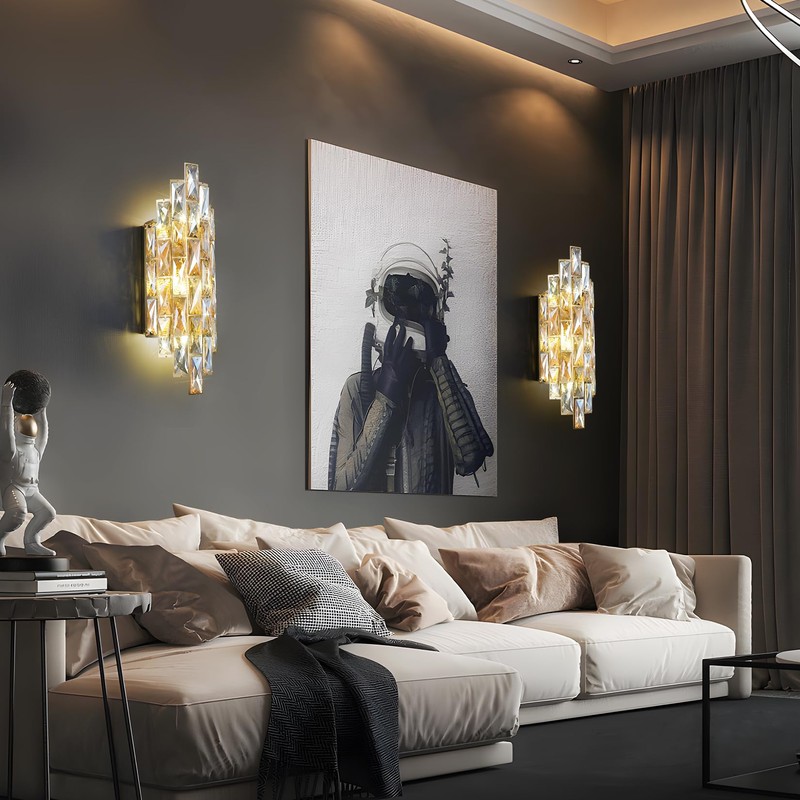 Modern Crystal Wall Sconces,Gold Wall Light Fixtures, Luxury Indoor Wall