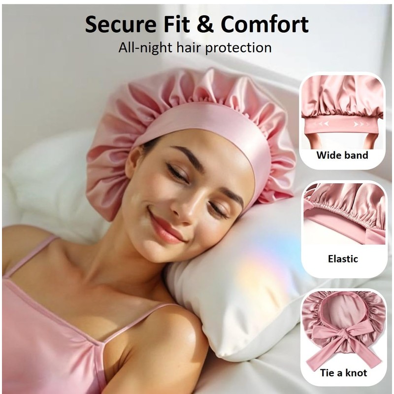 RosyReeds Satin Bonnet for Sleeping Women with Tie Band (Pink)