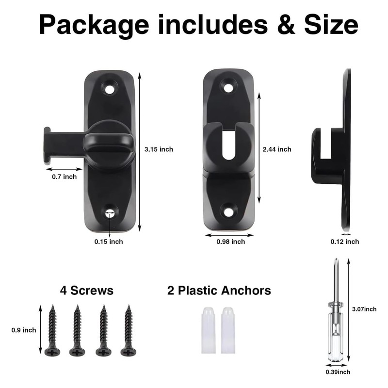 Barn Door Lock, 90/180 Degree Gate Latches, Zinc Alloy Right