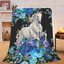Horse Blanket White Horse Fleece Throw Blanket Fuzzy Plush Super Soft Cozy Warm Horse Decor Stuffed Animal Bedding Blanket Gifts for Boys Girls Kids Adult Men Women 40"x50"