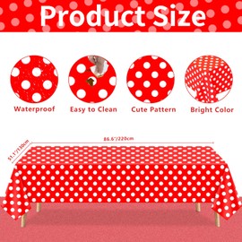 TJYJOY 4 Pack Red and White Polka Dots Rectangular Tablecloth Red Rectangular Table Cover with White Polka Dot Plastic Table Cloth for Kitchen Dining Wedding Party 51 x 86 Inch