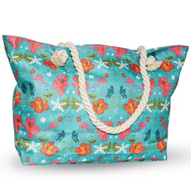 Ritalia Large Beach Bag XXL Family Size Waterproof Beach Tote with Zip Closure, Turquoise