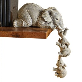 LSHK 3 Set Elephant Shelf Sitter, Mother Elephant Hanging 2 Baby Elephants on the Edge, Mantelpiece Decoration, Hand-Painted Resin Collectable Figurines for Home Decor Gift, Grayish Brown