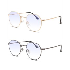 Pro Acme Blue Light Blocking Computer Glasses Round Anti Blue Light Lens Vintage Circle Fake Large Unisex Eyeglasses 53MM（Gold+Gunmetal）