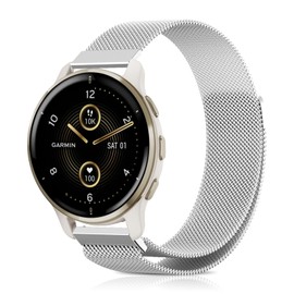 SumRioo 20 mm Metal Strap for Garmin Vivoactive 5/3/3 Music/Venu/Venu 2 Plus/Sq/Sq Music/Sq2/Sq2 Music, Mesh Stainless Steel Band for Garmin Forerunner 55/245/245 Music/645/645 Music, Silver