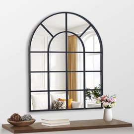 NIMURY 30"x36" Arch Window Mirror, Black Frame, Wall Mounted, Modern Style, Arched, Decorative for Living Room, Bedroom, Entryway