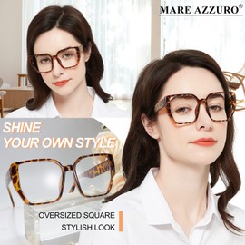 MARE AZZURO Oversized Square Reading Glasses 2.5 Women Trendy Large Readers 100 125 150 175 200 225 250 275 300 350 (Tortoise, 2.50)
