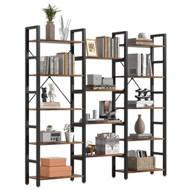 oneinmil Triple Wide 5 Tier Bookshelf, Shape Changeable Bookcases, Open Display Shelves, Modern Tall Bookcase Furniture for Bedroom, Living Room and Home Office, (5-Tier, Rustic Brown)