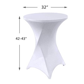 SUNTQ 2 Pack 32x43 Cocktail Table Covers, Spandex Stretch Square Corners White Table Cloth, Fitted High Top Round Table Cloth for Weddings,Birthday,Vendors,Outdoor Party,DJ,Banquet,Tradeshows